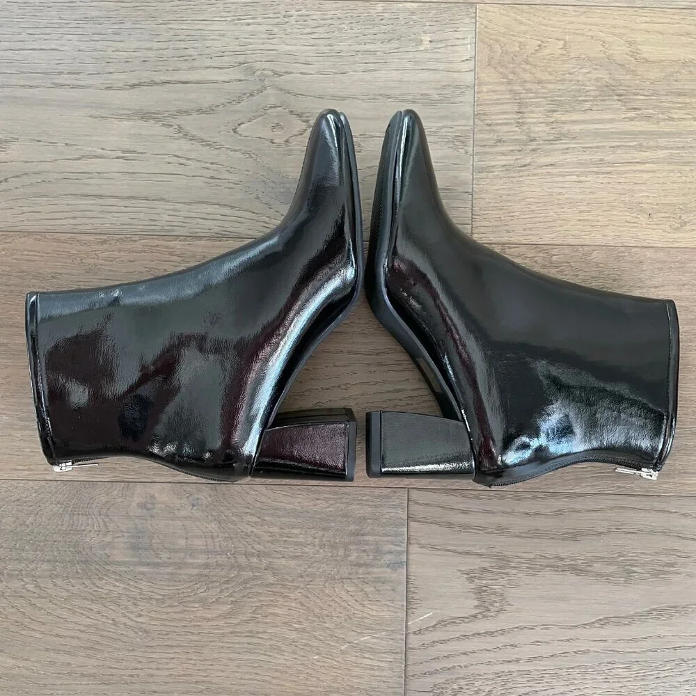 Sheln Almond Toe Chunky Heel Back Zip Waterproof Fashion Booties Black Sz 10 NWT - Picture 4 of 10
